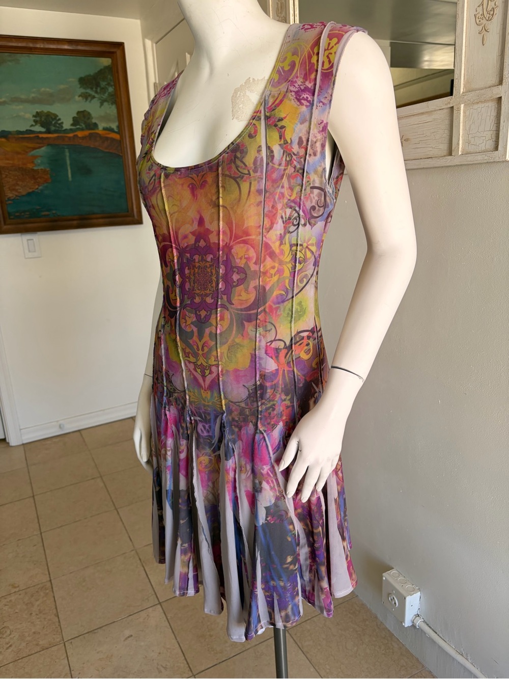 One World Vibrant Bohemian Multicolored Kaleidoscopic Dress Size L